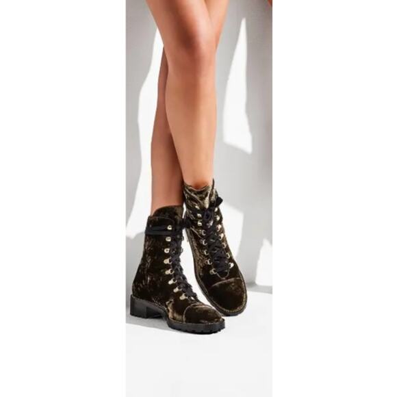 Stuart Weitzman Kolbie Chain Bootie in Taupe Cord Velvet - Picture 4 of 12